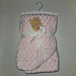 NEW Mon Lapin Solid Light Pink Baby Blanket Waffle Weave Reversible Fleece 30x40